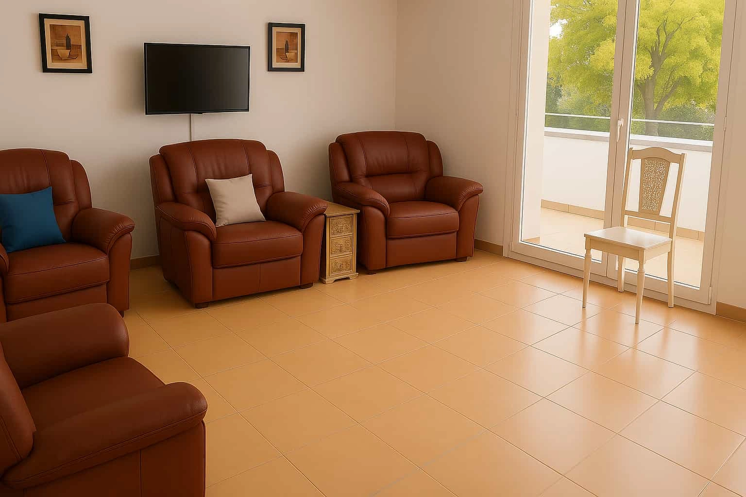 Sala de estar com vista para a natureza