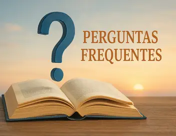 Perguntas Frequentes – imagem com livro aberto e ponto de interrogação azul sobre fundo espiritual