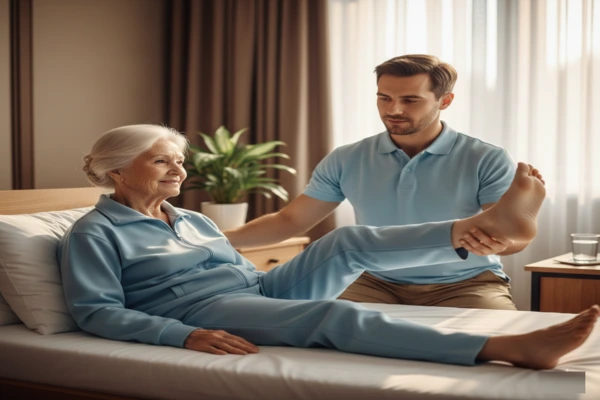 Recuperação do Colo do Fémur com apoio de fisioterapeuta no leito.