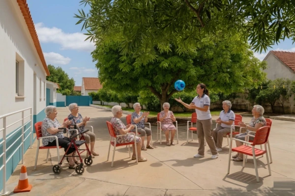 Idosos em atividade de fisioterapia em grupo para melhorar a mobilidade